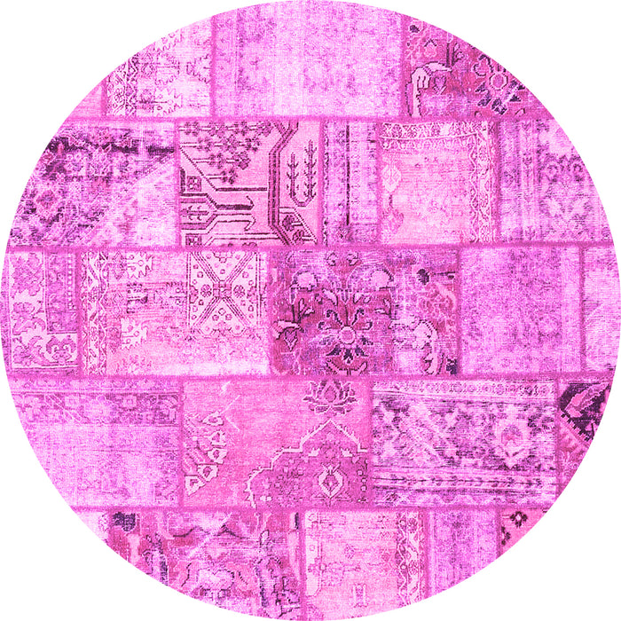 Round Machine Washable Patchwork Pink Transitional Rug, wshcon2914pnk