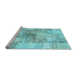 Sideview of Machine Washable Patchwork Light Blue Transitional Rug, wshcon2914lblu