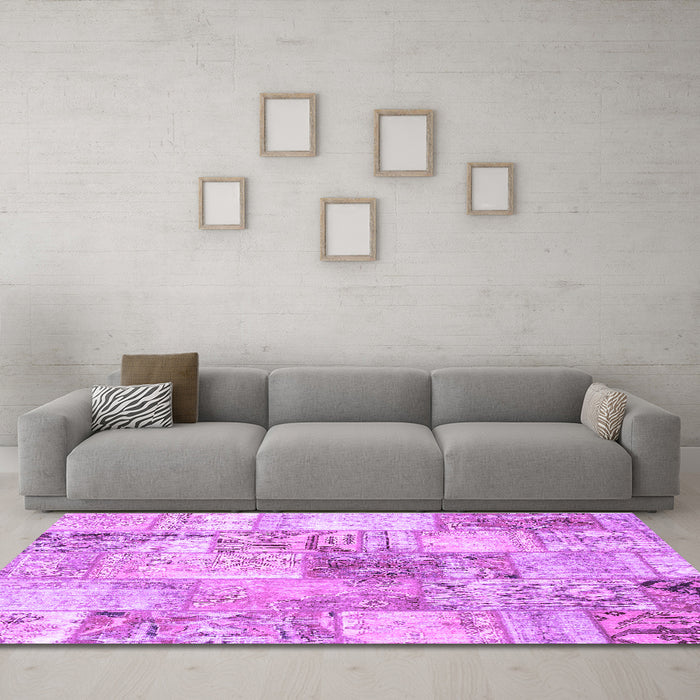 Machine Washable Patchwork Purple Transitional Area Rugs in a Living Room, wshcon2914pur