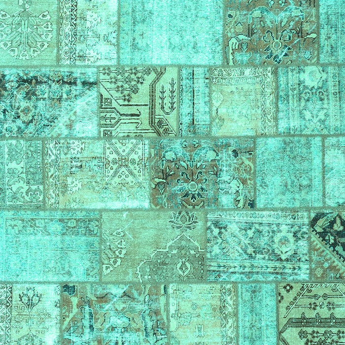 Square Machine Washable Patchwork Turquoise Transitional Area Rugs, wshcon2914turq