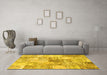 Machine Washable Patchwork Yellow Transitional Rug in a Living Room, wshcon2914yw