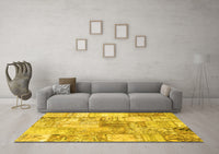 Machine Washable Patchwork Yellow Transitional Rug, wshcon2914yw