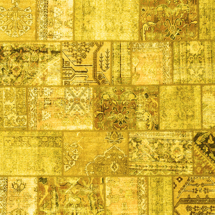 Square Machine Washable Patchwork Yellow Transitional Rug, wshcon2914yw