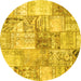 Round Machine Washable Patchwork Yellow Transitional Rug, wshcon2914yw