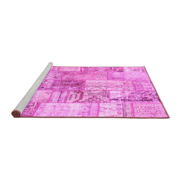Sideview of Machine Washable Patchwork Pink Transitional Rug, wshcon2914pnk