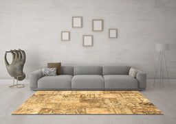 Machine Washable Patchwork Brown Transitional Rug in a Living Room,, wshcon2914brn