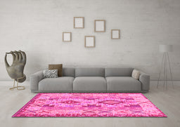 Machine Washable Abstract Pink Contemporary Rug in a Living Room, wshcon2915pnk