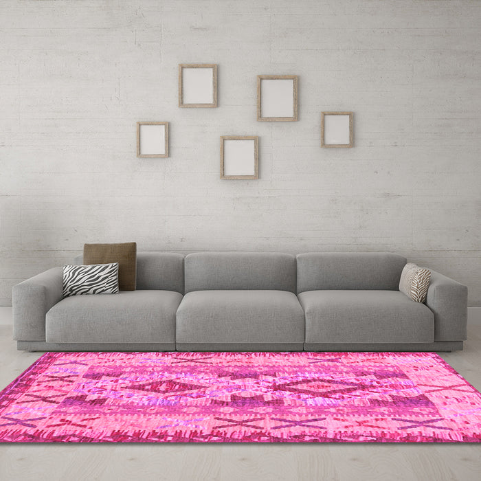 Machine Washable Abstract Pink Contemporary Rug in a Living Room, wshcon2915pnk