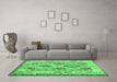 Machine Washable Abstract Emerald Green Contemporary Area Rugs in a Living Room,, wshcon2915emgrn