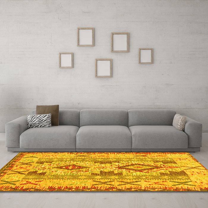 Machine Washable Abstract Yellow Contemporary Rug in a Living Room, wshcon2915yw