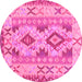 Round Machine Washable Abstract Pink Contemporary Rug, wshcon2915pnk