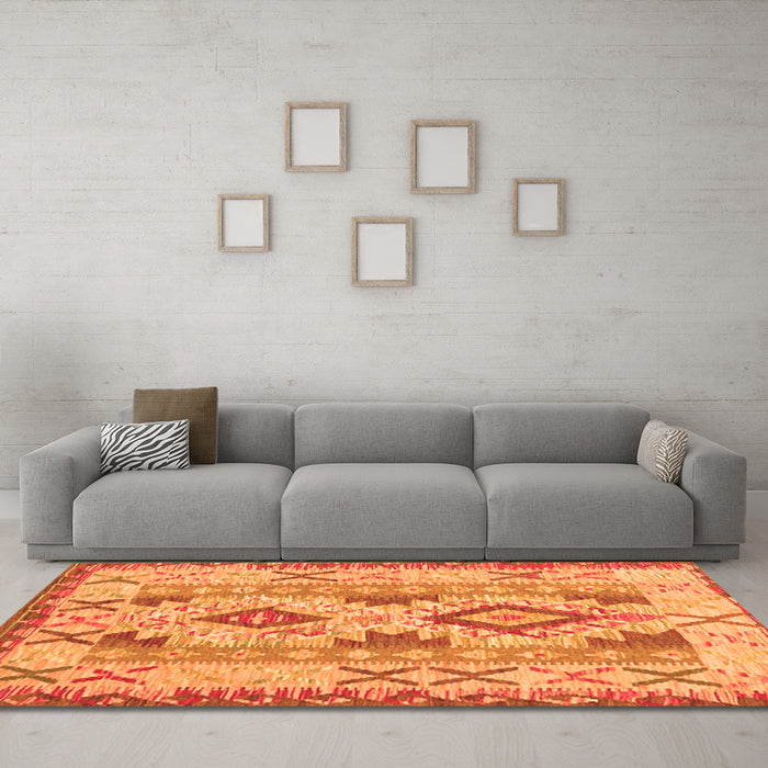 Machine Washable Abstract Orange Contemporary Area Rugs in a Living Room, wshcon2915org