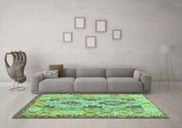 Machine Washable Abstract Turquoise Contemporary Rug, wshcon2915turq