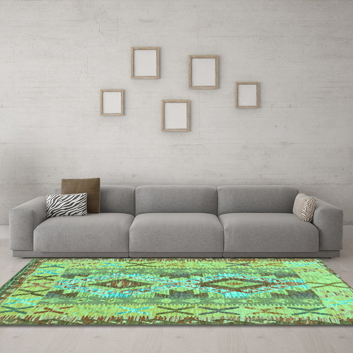 Machine Washable Abstract Turquoise Contemporary Area Rugs in a Living Room,, wshcon2915turq