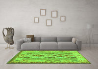 Machine Washable Abstract Green Contemporary Rug, wshcon2915grn