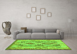 Machine Washable Abstract Green Contemporary Area Rugs in a Living Room,, wshcon2915grn