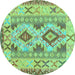 Round Abstract Turquoise Contemporary Rug, con2915turq