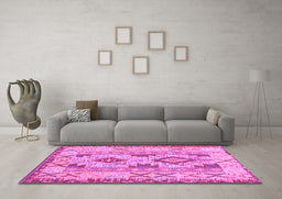Machine Washable Abstract Purple Contemporary Area Rugs in a Living Room, wshcon2915pur