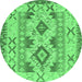 Round Machine Washable Abstract Emerald Green Contemporary Area Rugs, wshcon2915emgrn