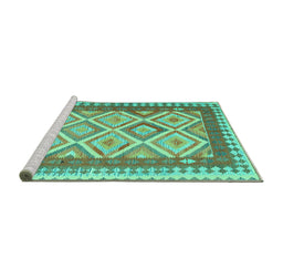 Sideview of Machine Washable Abstract Turquoise Contemporary Area Rugs, wshcon2916turq