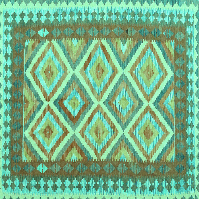 Square Machine Washable Abstract Turquoise Contemporary Area Rugs, wshcon2916turq