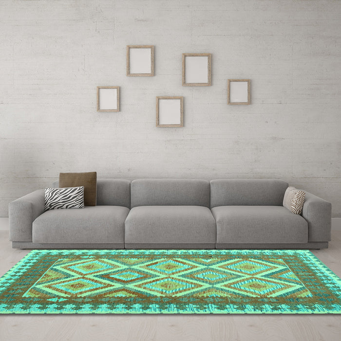 Machine Washable Abstract Turquoise Contemporary Area Rugs in a Living Room,, wshcon2916turq