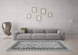 Machine Washable Abstract Gray Contemporary Rug in a Living Room,, wshcon2916gry