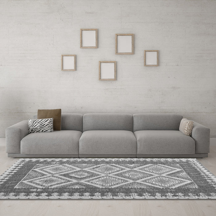 Machine Washable Abstract Gray Contemporary Rug in a Living Room,, wshcon2916gry