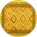 Round Machine Washable Abstract Yellow Contemporary Rug, wshcon2916yw