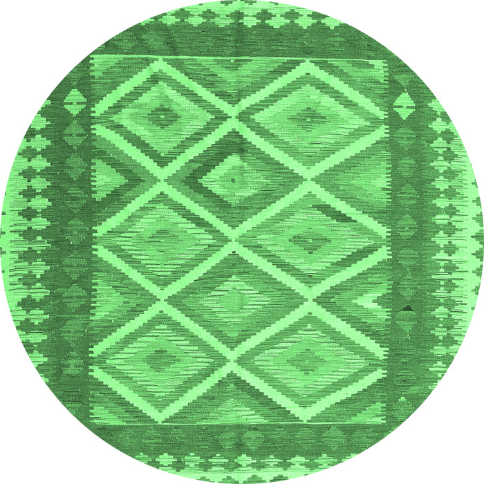 Round Machine Washable Abstract Emerald Green Contemporary Area Rugs, wshcon2916emgrn