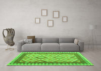 Machine Washable Abstract Green Contemporary Rug, wshcon2916grn