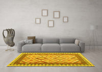 Machine Washable Abstract Yellow Contemporary Rug, wshcon2916yw