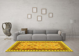 Machine Washable Abstract Yellow Contemporary Rug in a Living Room, wshcon2916yw