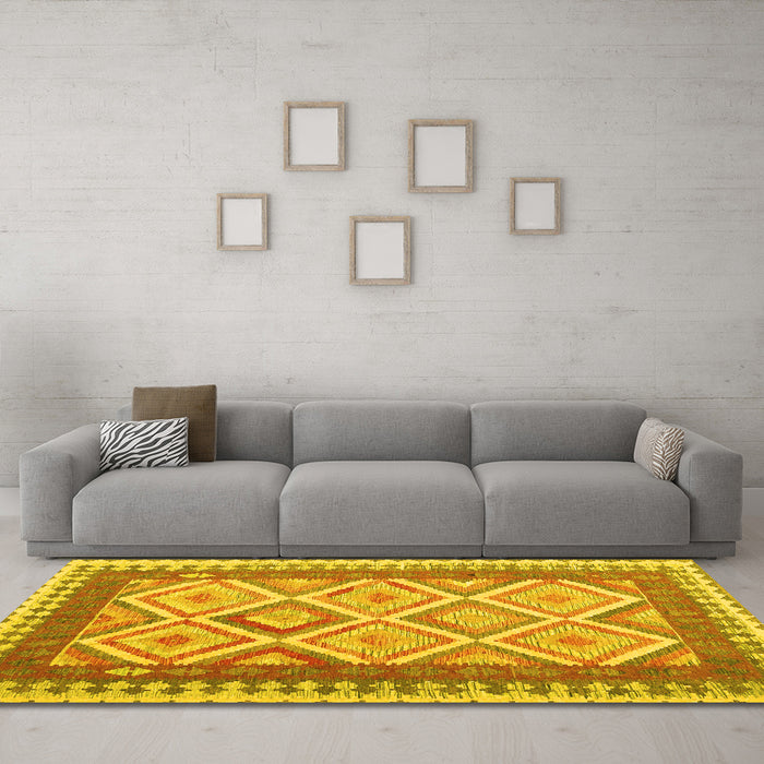 Machine Washable Abstract Yellow Contemporary Rug in a Living Room, wshcon2916yw