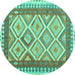 Round Machine Washable Abstract Turquoise Contemporary Area Rugs, wshcon2916turq