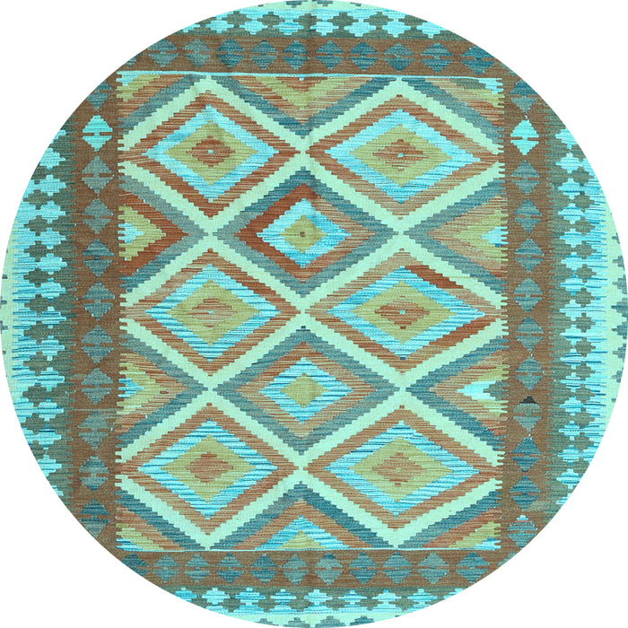 Round Abstract Light Blue Contemporary Rug, con2916lblu