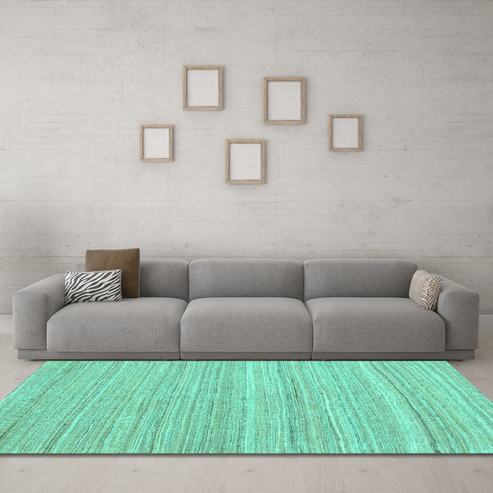 Machine Washable Abstract Turquoise Contemporary Area Rugs in a Living Room,, wshcon2917turq