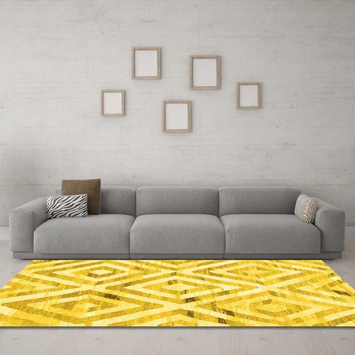 Machine Washable Southwestern Yellow Country Rug in a Living Room, wshcon2918yw