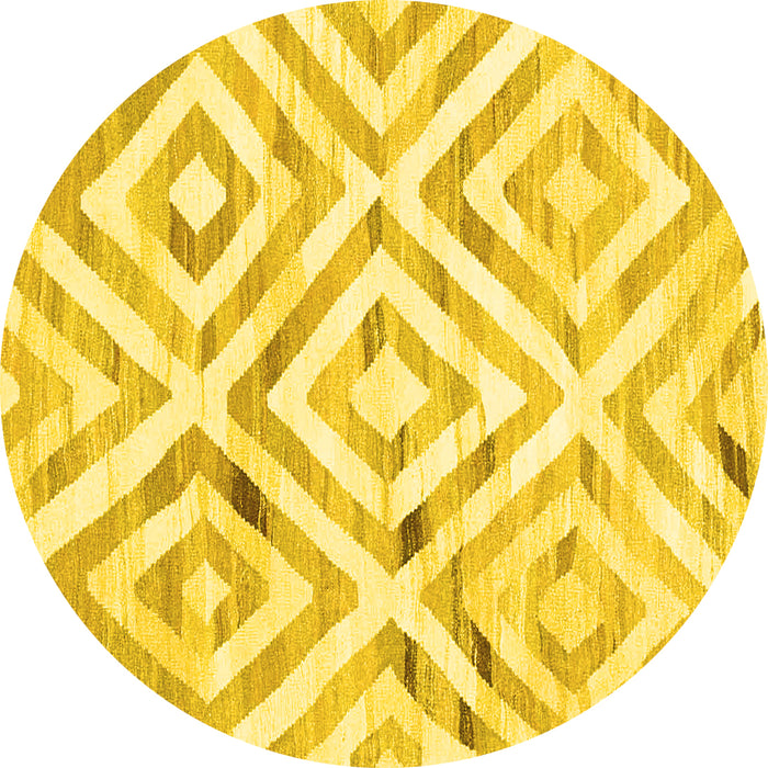 Round Machine Washable Southwestern Yellow Country Rug, wshcon2918yw