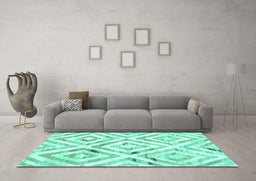 Machine Washable Southwestern Turquoise Country Area Rugs in a Living Room,, wshcon2918turq
