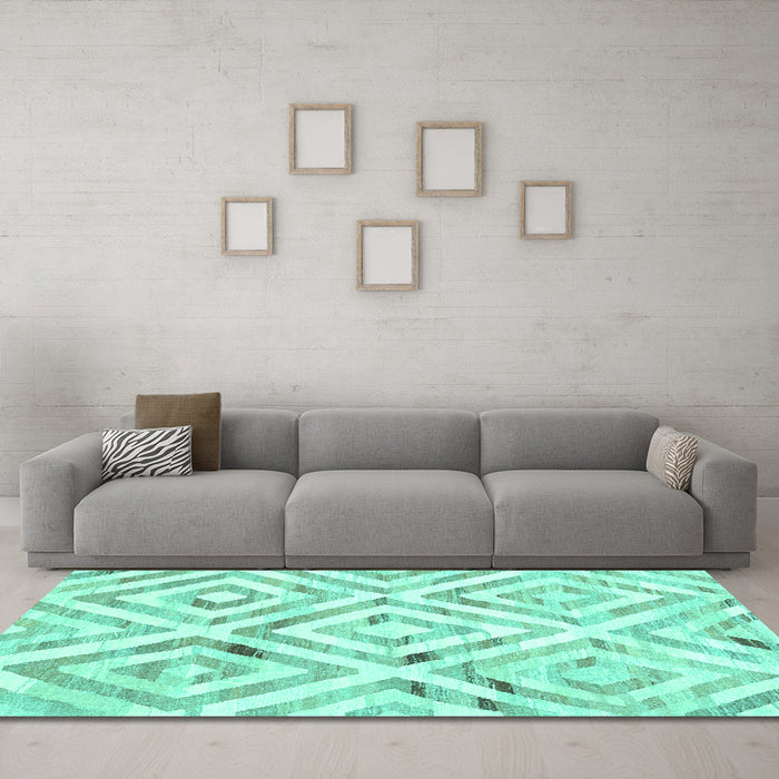 Machine Washable Southwestern Turquoise Country Area Rugs in a Living Room,, wshcon2918turq
