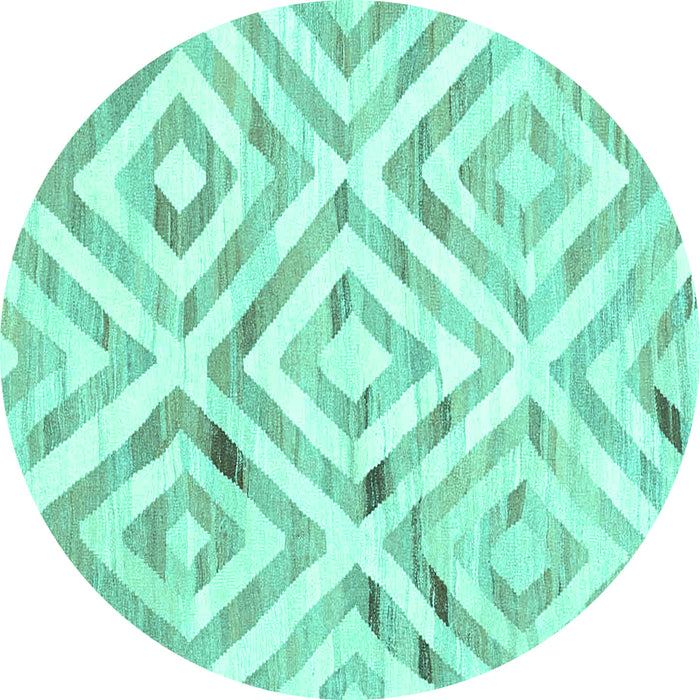 Round Machine Washable Southwestern Turquoise Country Area Rugs, wshcon2918turq