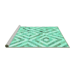 Sideview of Machine Washable Southwestern Turquoise Country Area Rugs, wshcon2918turq