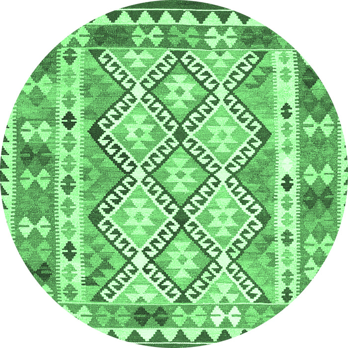 Round Machine Washable Southwestern Emerald Green Country Area Rugs, wshcon2919emgrn