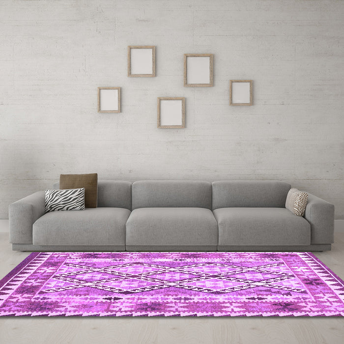 Machine Washable Southwestern Purple Country Area Rugs in a Living Room, wshcon2919pur