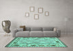 Machine Washable Southwestern Turquoise Country Area Rugs in a Living Room,, wshcon2919turq