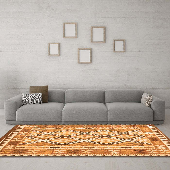 Machine Washable Southwestern Orange Country Area Rugs in a Living Room, wshcon2919org