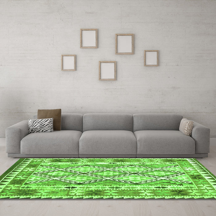 Machine Washable Southwestern Green Country Area Rugs in a Living Room,, wshcon2919grn