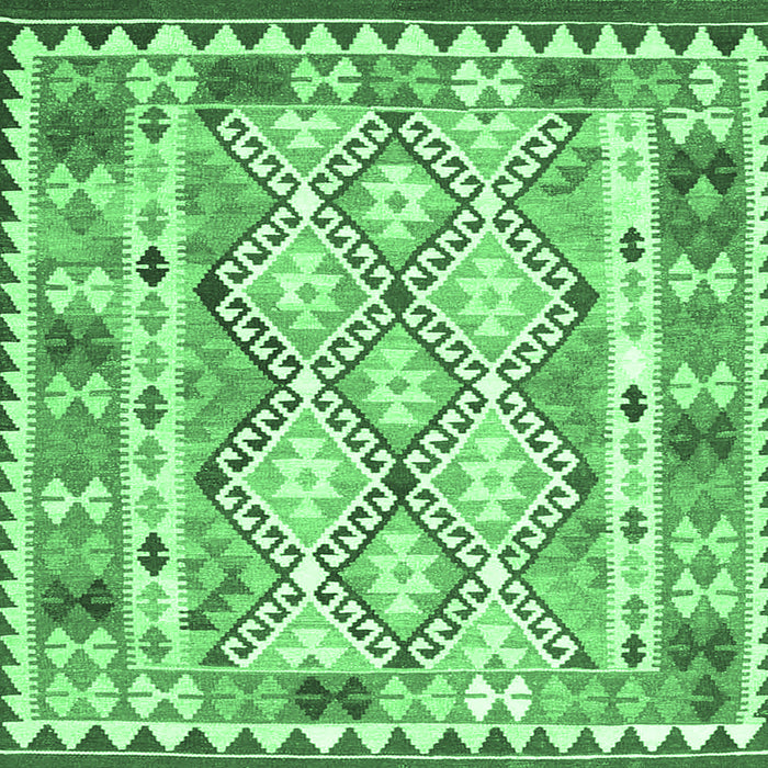 Square Machine Washable Southwestern Emerald Green Country Area Rugs, wshcon2919emgrn