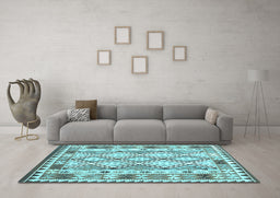 Machine Washable Southwestern Light Blue Country Rug in a Living Room, wshcon2919lblu